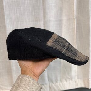 Hanna Hats Vintage Black and Brown Plaid Flat Cap - Wool